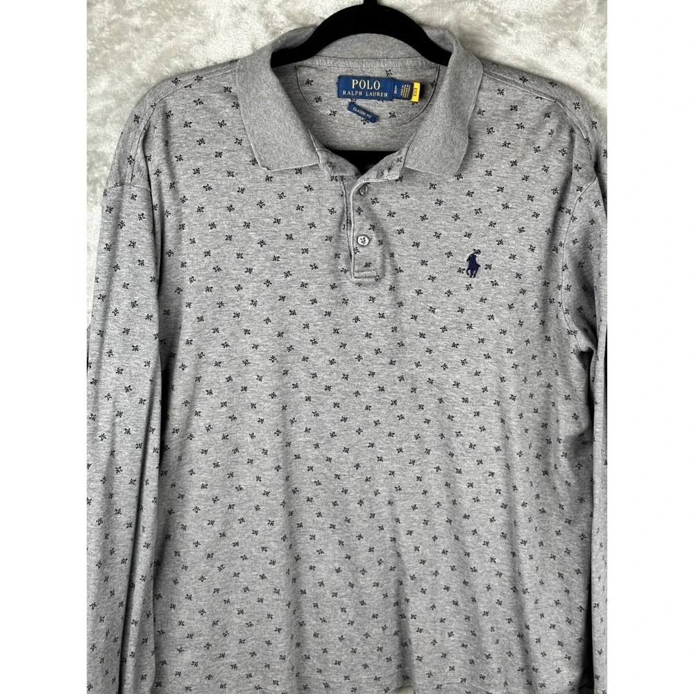 Polo Ralph Lauren Mens‎ Large Gray Long Sleeve Polo Classic Preppy Casual